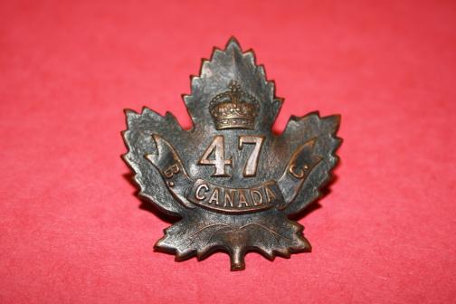 47 Battalion (New Westminster, BC)  Cap Badge - Variant Type 2 Badge