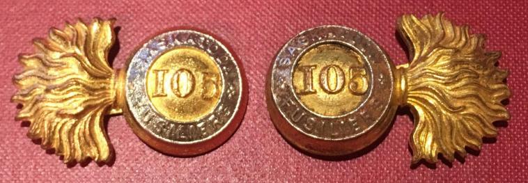 105th Saskatoon Fusiliers Officer Collar Badges - Matching Pair